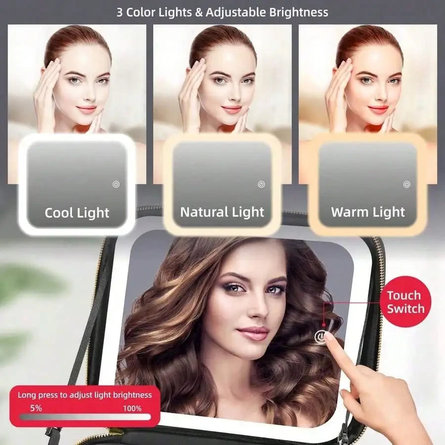 Travel Makeup Bag with LED Mirror