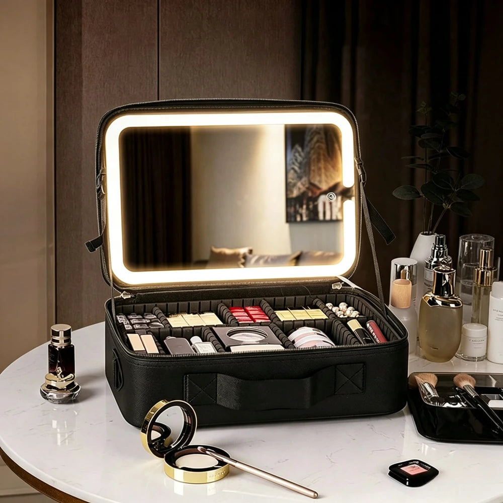 Travel Makeup Bag with LED Mirror