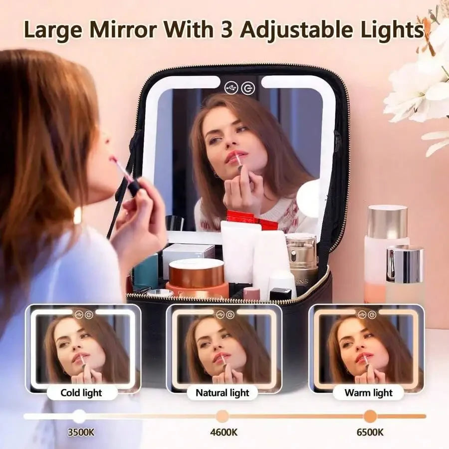 Travel Makeup Bag with LED Mirror