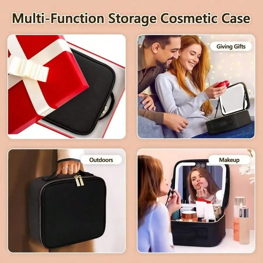 Travel Makeup Bag with LED Mirror