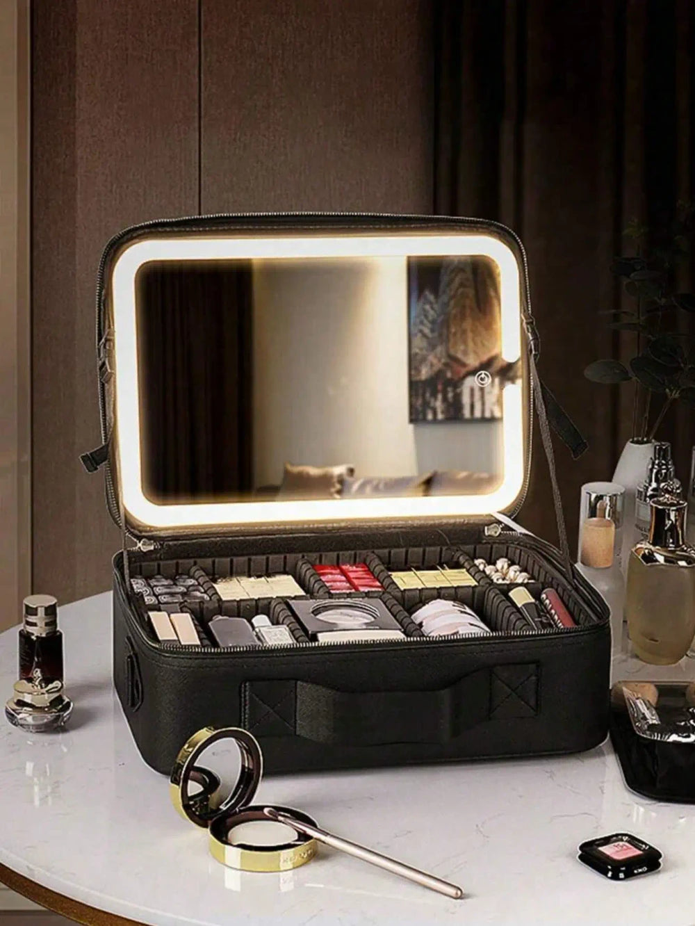 Travel Makeup Bag with LED Mirror
